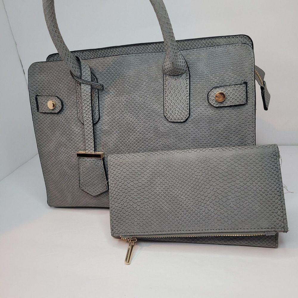 A New Day‎ Satchel Wallet Set Womens OS Grey Excellent Snakeskin Embossed Bag